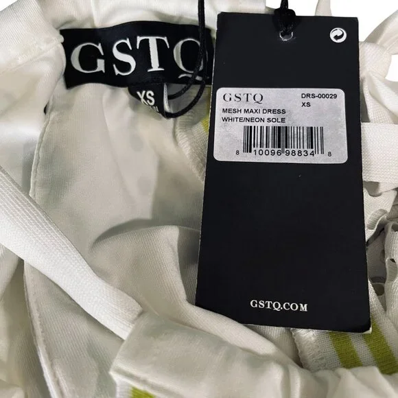 GSTQ XS White Neon Sole Mesh Maxi Dress Halter Long Resort Beach Cover Up NWT - Picture 3 of 14